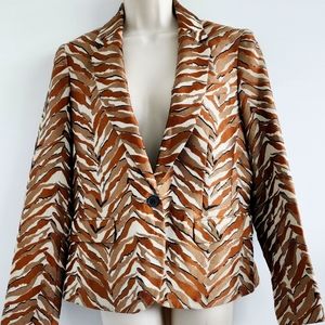 Anne Klein Zebra Print Blazer Jacket|  Womens 10 |Copper Brass Black Ivory
